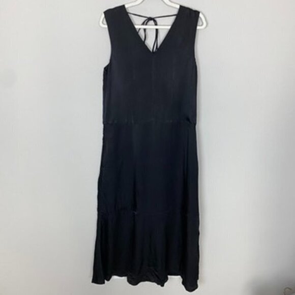 Everlane Satin Black Maxi Dress Womens Small Sleeveless V Neck Pockets - Picture 3 of 11